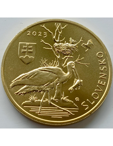 Rewers monety Słowacja 5 euro 2023 Bocian czarny