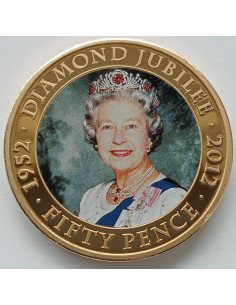 Awers monety Jersey 50 Pensów 2012 60. rocznica koronacji Elżbiety II