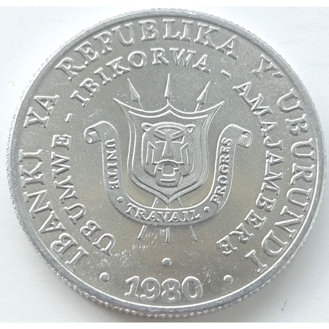 Rewers monety Burundi 5 Franków 1980