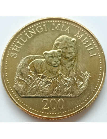 Awers monety Tanzania 200 Shilingi 1998 Lwy
