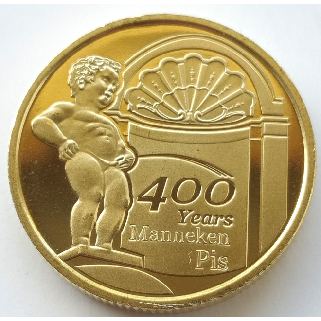 Awers monety Belgia 25 euro 2019 400. Rocznica Siusiający chłopiec – symbol Brukseli