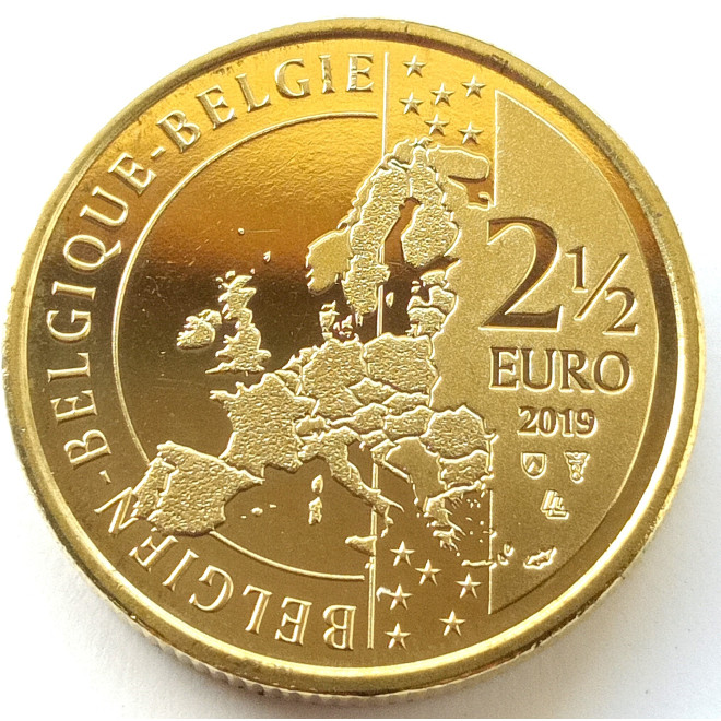 Rewers monety Belgia 25 euro 2019 400. Rocznica Siusiający chłopiec – symbol Brukseli