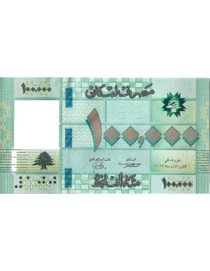 Przód banknotu Liban 100 000 Funt 2023 UNC