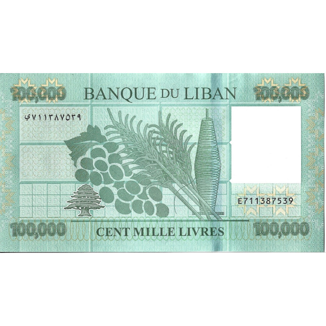 Tył banknotu Liban 100 000 Funt 2023 UNC