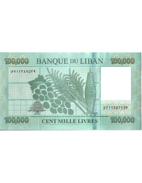 Tył banknotu Liban 100 000 Funt 2023 UNC