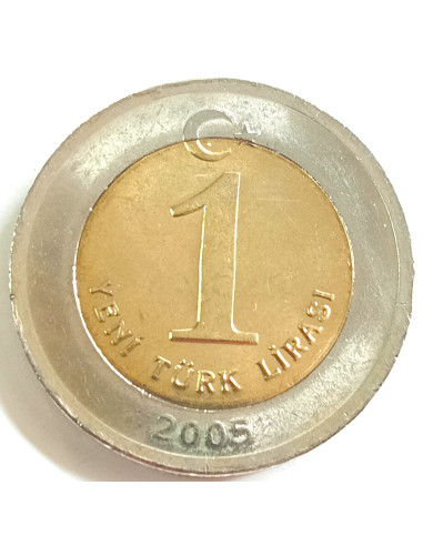 Awers monety Turcja 1 Nowa lira 2005