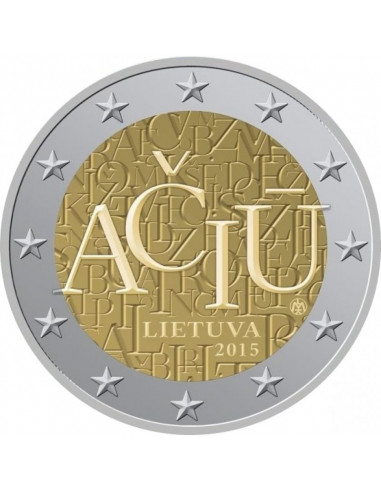 Awers monety Litwa 2 euro 2015 Język litewski