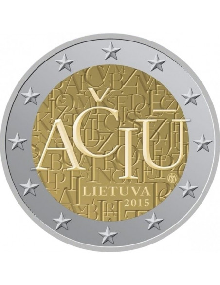 Awers monety Litwa 2 euro 2015 Język litewski