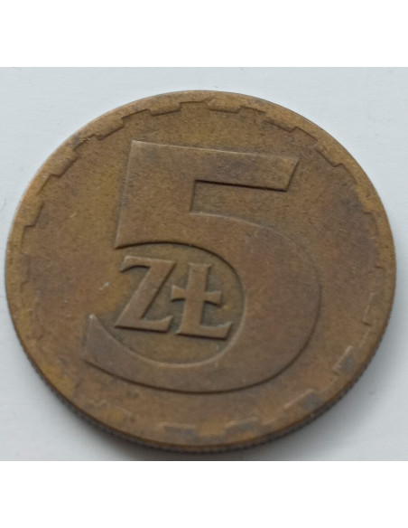 Rewers monety 5 Złotych 1977