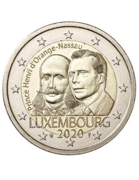 Awers monety Luksemburg 2 euro 2020 200lecie urodzin księcia Henryka OrańskiegoNassau