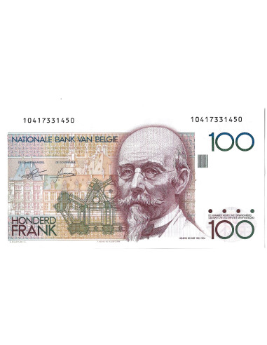 Przód banknotu Belgia 100 Frank 1986 UNC