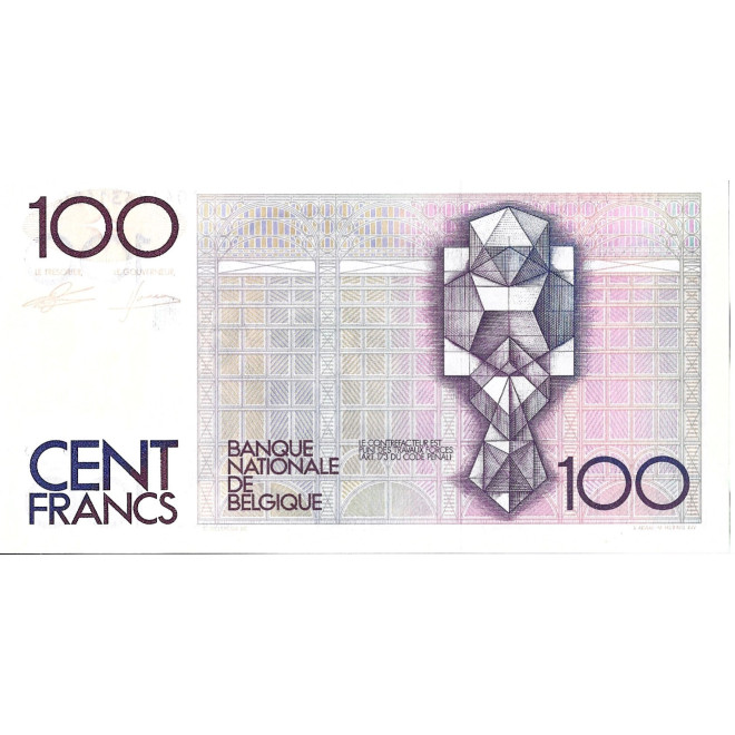 Tył banknotu Belgia 100 Frank 1986 UNC