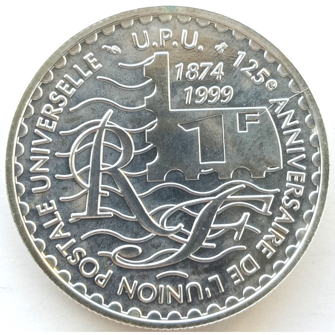 Awers monety Francja 1 Frank 1999 150. rocznica powstania francuskiego znaczka pocztowego