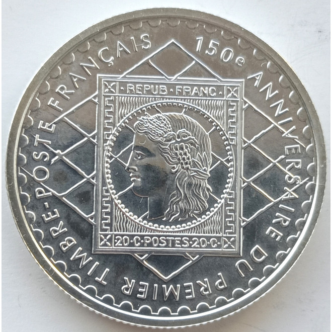 Rewers monety Francja 1 Frank 1999 150. rocznica powstania francuskiego znaczka pocztowego