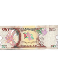 Przód banknotu Gujana 50 Dolarów 2016 UNC 2