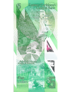Przód banknotu Karaiby Wschodnie 5 Dolarów 2020 UNC 2