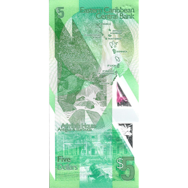 Tył banknotu Karaiby Wschodnie 5 Dolarów 2020 UNC