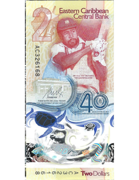 Przód banknotu Karaiby Wschodnie 2 Dolary 2020 UNC