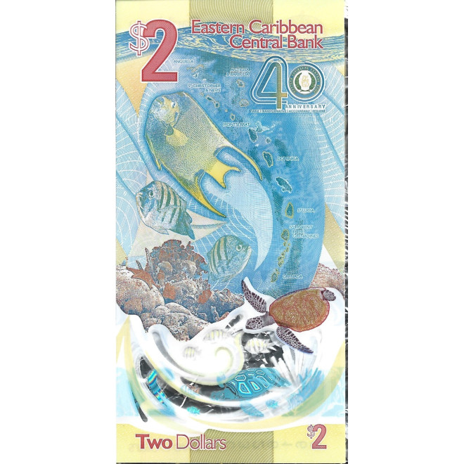 Tył banknotu Karaiby Wschodnie 2 Dolary 2020 UNC