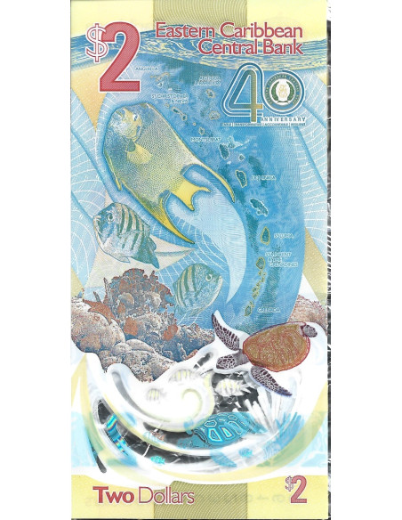 Tył banknotu Karaiby Wschodnie 2 Dolary 2020 UNC