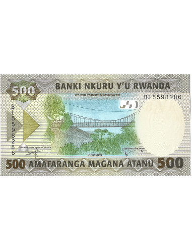 Przód banknotu Rwanda 500 Franków 2019 UNC