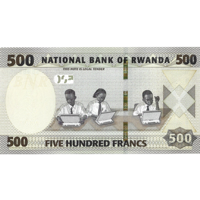 Tył banknotu Rwanda 500 Franków 2019 UNC