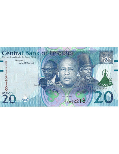 Przód banknotu Lesotho 20 Franków 2021 UNC