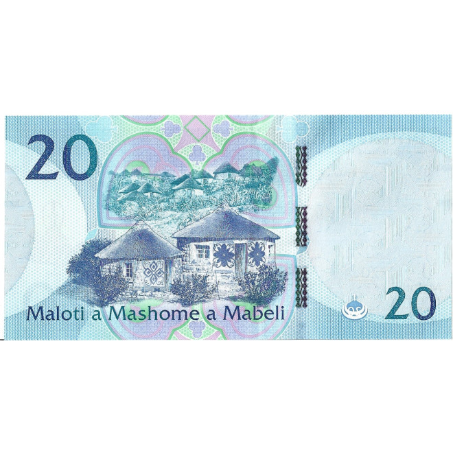 Tył banknotu Lesotho 20 Franków 2021 UNC