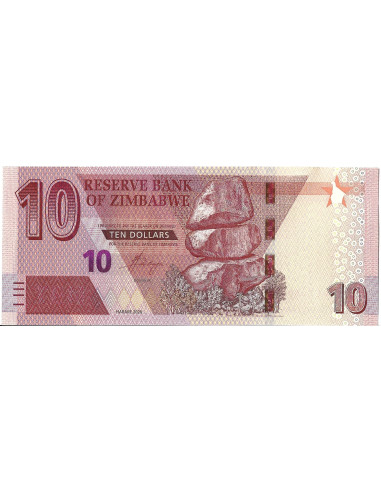 Przód banknotu Zimbabwe 10 Dolarów 2020 UNC