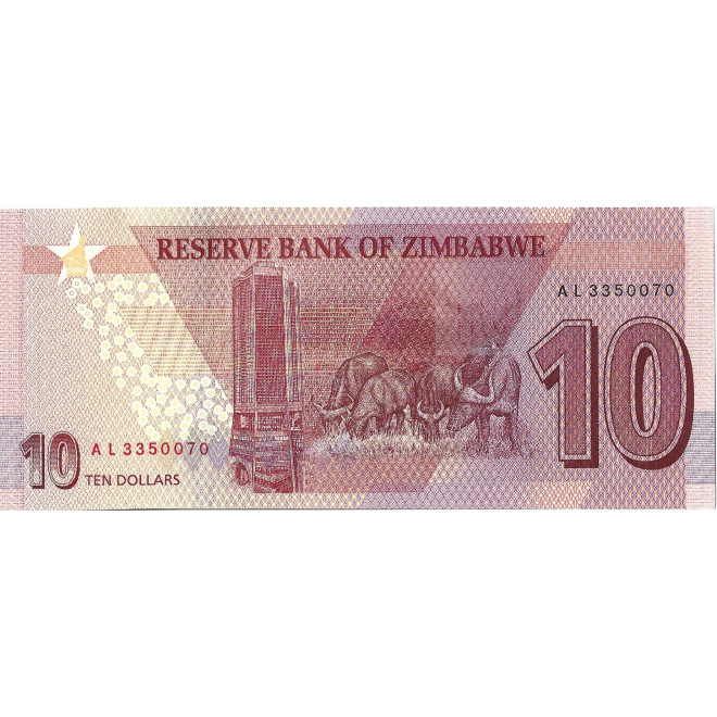Tył banknotu Zimbabwe 10 Dolarów 2020 UNC