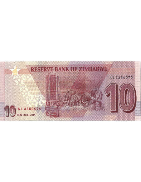 Tył banknotu Zimbabwe 10 Dolarów 2020 UNC
