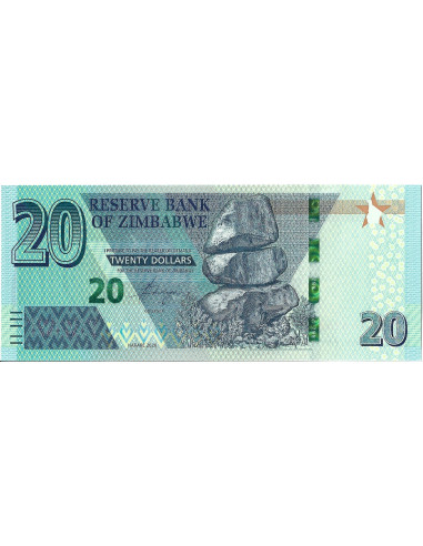 Przód banknotu Zimbabwe 20 Dolarów 2020 UNC