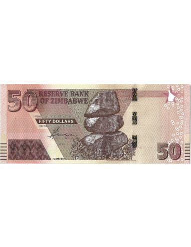 Przód banknotu Zimbabwe 50 Dolarów 2020 UNC