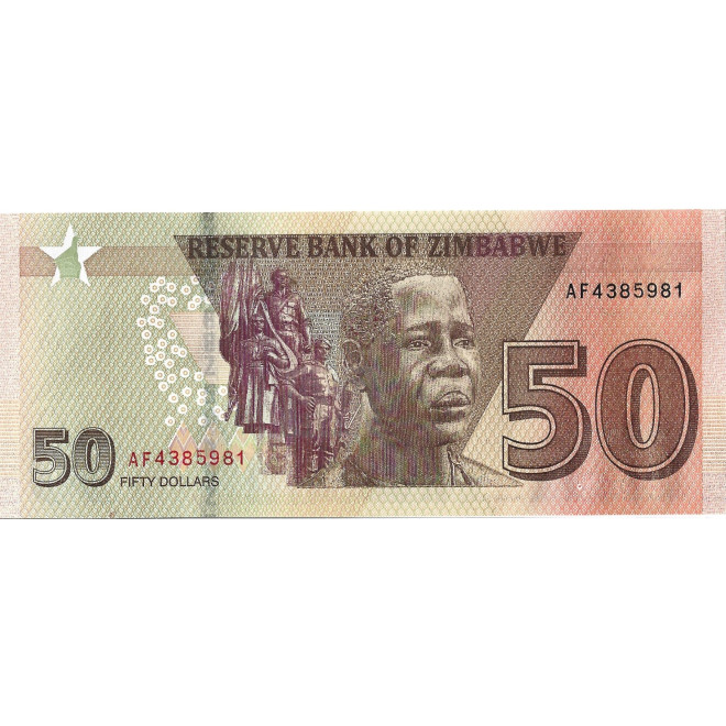 Tył banknotu Zimbabwe 50 Dolarów 2020 UNC