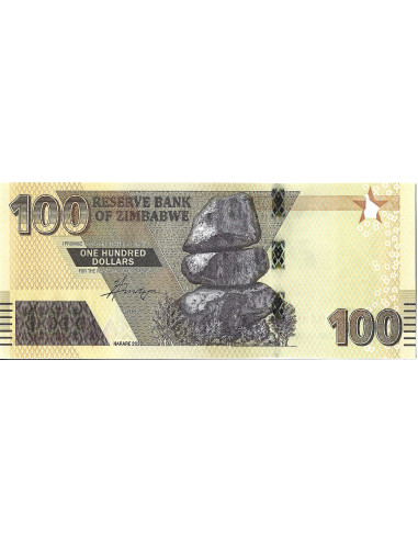 Przód banknotu Zimbabwe 100 Dolarów 2020 UNC