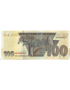 Przód banknotu Zimbabwe 100 Dolarów 2020 UNC 2