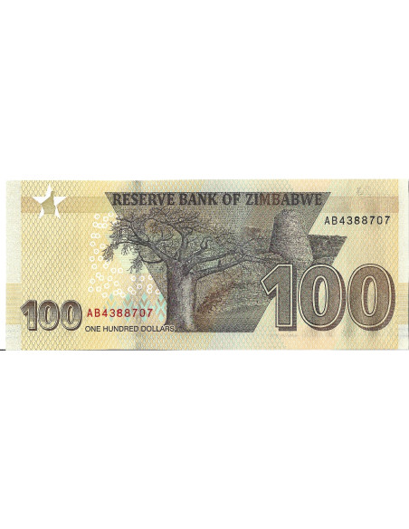 Tył banknotu Zimbabwe 100 Dolarów 2020 UNC