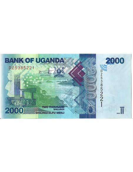 Tył banknotu Uganda 2 000 Szyling 2022 UNC