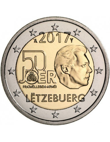 Awers monety 2 euro 2017 50lecie powstania ochotniczej armii Luksemburga