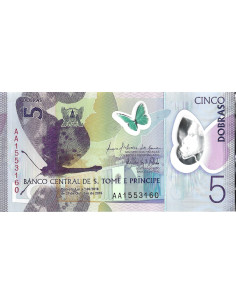 Przód banknotu Wyspy Świętego Tomasza i Książęca 5 Dobras 2016 UNC