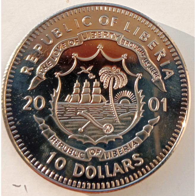 Rewers monety Liberia 10 Dolarów 2001 Deklaracja niepodległości 1776