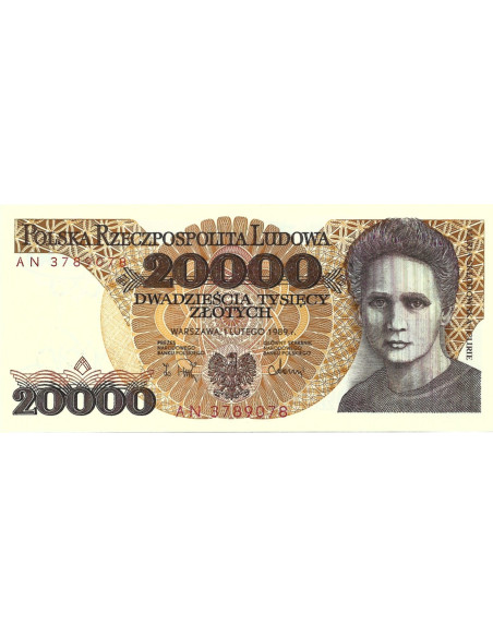 Przód banknotu 20 000 Złotych 1989 UNC