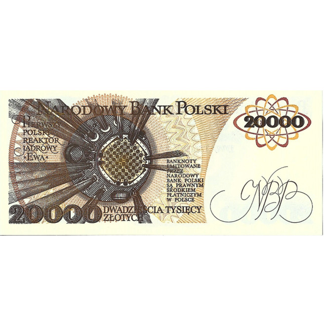 Tył banknotu 20 000 Złotych 1989 UNC