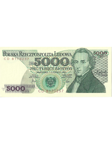 Przód banknotu 5 000 Złotych 1982 UNC