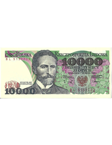 Przód banknotu 10 000 Złotych 1988 UNC