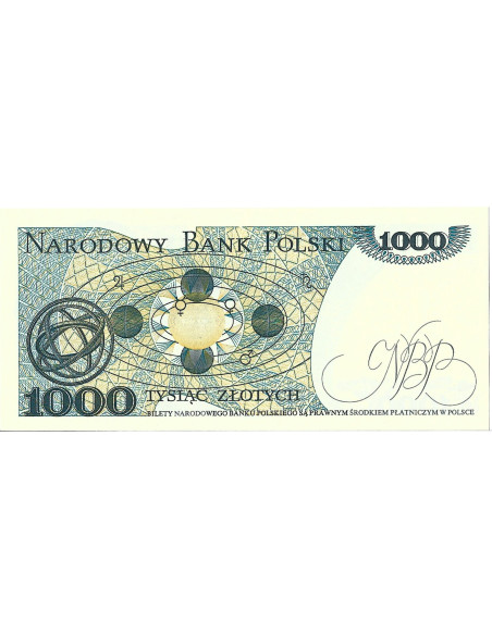 Tył banknotu 1 000 Złotych 1982 UNC