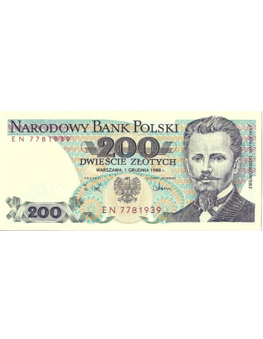 Przód banknotu 200 Złotych 1988 UNC