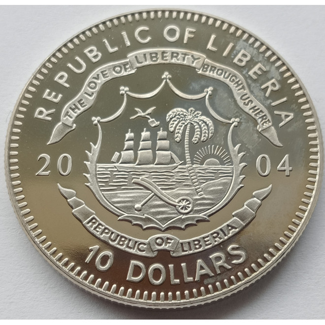 Rewers monety Liberia 10 Dolarów 2004 Obalenie reżimu Ceausescu 1989