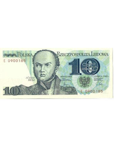 Przód banknotu 10 Złotych 1982 UNC