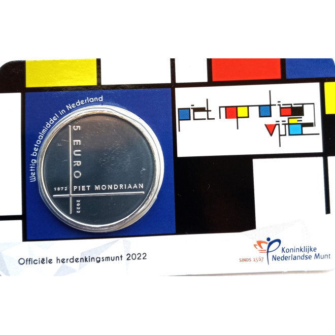 Rewers monety Holandia 5 Euro 2022 150 rocznica Narodziny Pieta Mondriaana